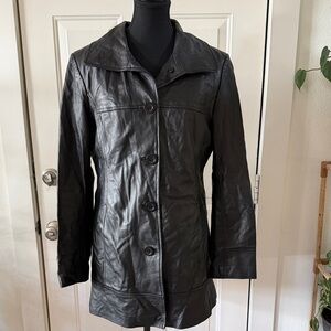 Women's Wilson’s Leather Black Leather Jacket LARGE Faux Fur Shell